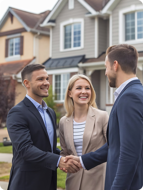 successful-couple-striking-deal-with-realtor-front-their-new-home